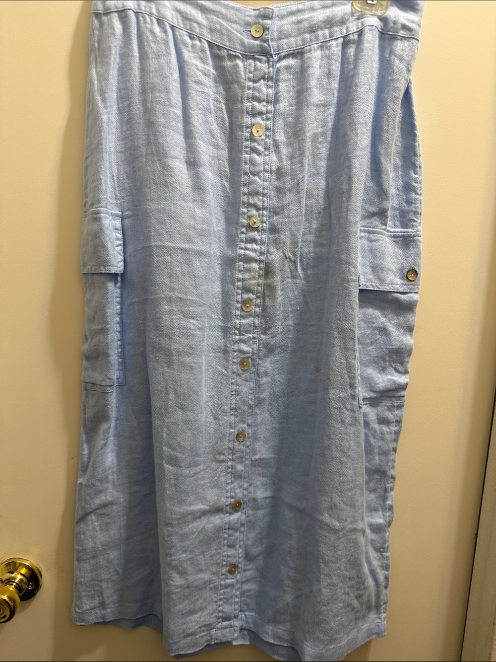 C&C California Light Blue Button-Front Maxi Skirt with Patch Pockets